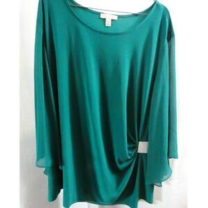 DB Established 1962 Women's 3X Blouse Sheer 3/4 Sleeves Flowy Rhinestone NWT